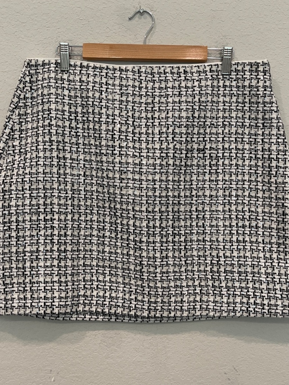 Loft A Line Tweed Mini Skirt Women's 14 Black White Metallic Lined Career